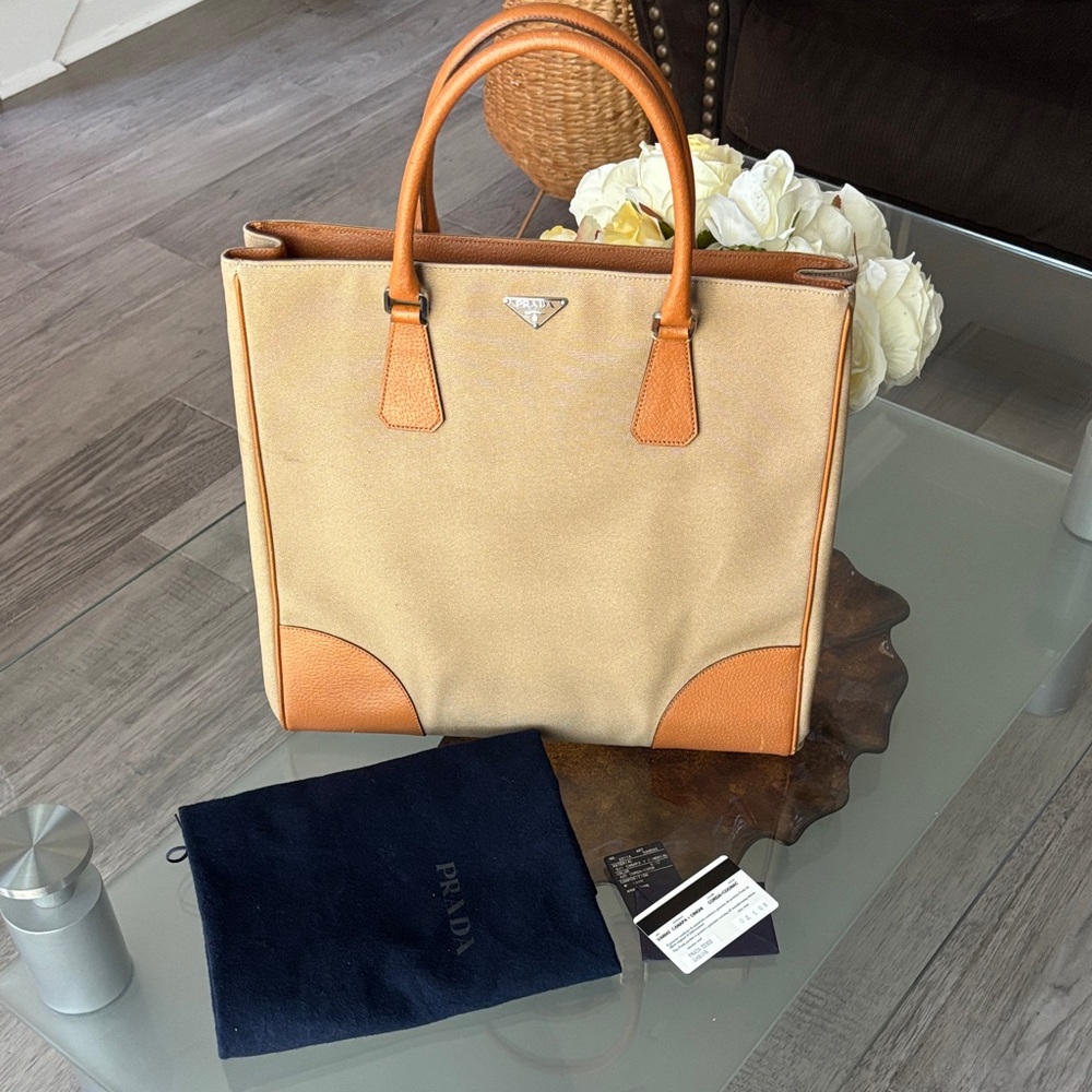 Prada Beige and Orange Women's Tote Bag - Picture 1 of 16